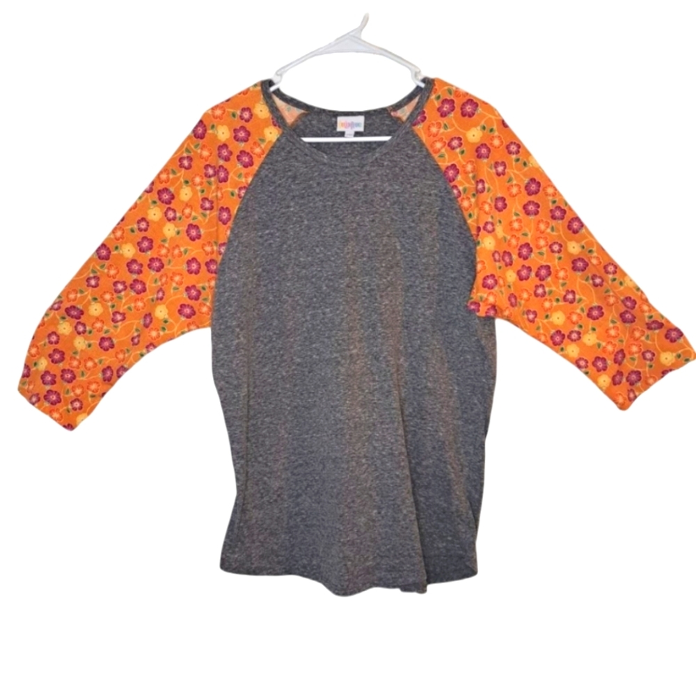 LuLaRoe 3/4 Sleeve Baseball Tee Patterned Sleeves Plus Size 2XL